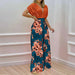 Color-Women Clothing Summer Elegant V neck Printed Wide Leg Pants Casual Set-Fancey Boutique