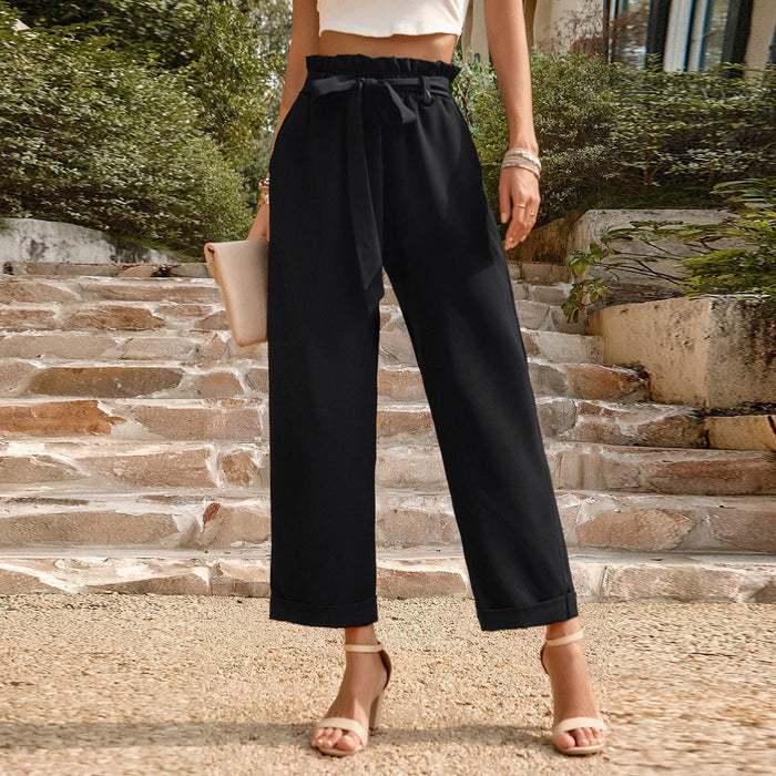 Color-Black-Solid Color Casual Pants Women Summer Office Loose Trousers-Fancey Boutique