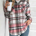 Color-S-Plaid Collared Neck Button Down Jacket-Fancey Boutique