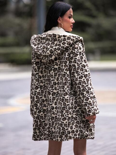 Color-Leopard Print Hooded Teddy Coat-Fancey Boutique