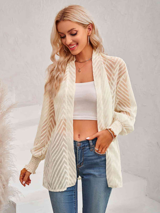 Color-Lantern Sleeve Open Front Sheer Cardigan-Fancey Boutique