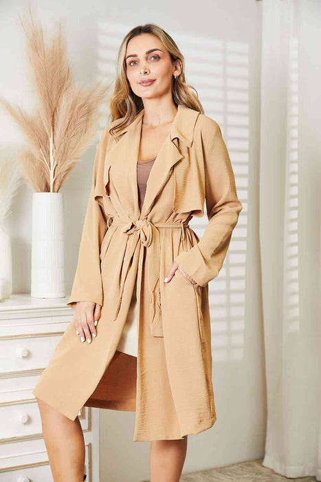 Color-Culture Code Full Size Tied Trench Coat with Pockets-Fancey Boutique