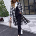 Color-Plaid Collared Neck Slit Longline Coat-Fancey Boutique