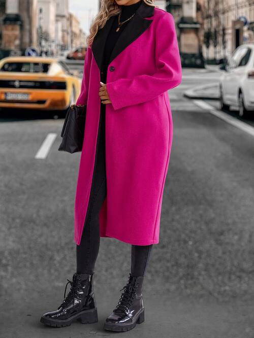 Color-Collared Neck Buttoned Longline Coat-Fancey Boutique