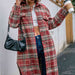 Color-S-Plaid Collared Neck Button Down Longline Jacket-Fancey Boutique