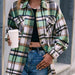 Color-S-Plaid Collared Neck Button Down Jacket-Fancey Boutique