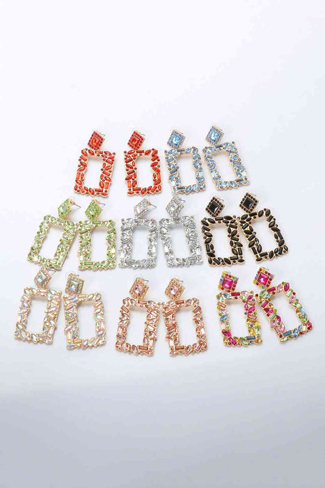 Color-Square Shape Glass Stone Dangle Earrings-Fancey Boutique