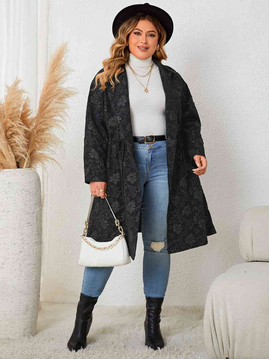 Color-Plus Size Long Sleeve Hooded Trench Coat-Fancey Boutique