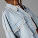 Color-Button Down Raw Hem Denim Jacket-Fancey Boutique