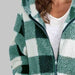 Color-Plaid Zip-Up Hooded Jacket with Pockets-Fancey Boutique