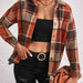 Color-Plaid Collared Neck Button Down Jacket-Fancey Boutique