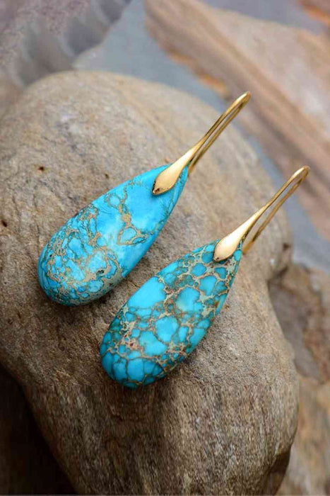 Color-Handmade Teardrop Shape Natural Stone Dangle Earrings-Fancey Boutique