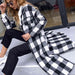 Color-S-Plaid Collared Neck Slit Longline Coat-Fancey Boutique