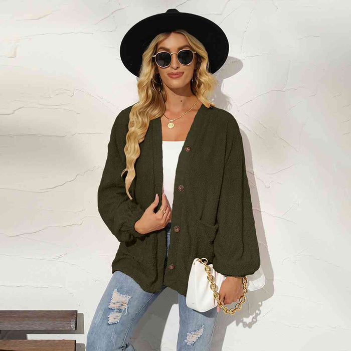 Color-S-Button Down Dropped Shoulder Jacket with Pockets-Fancey Boutique