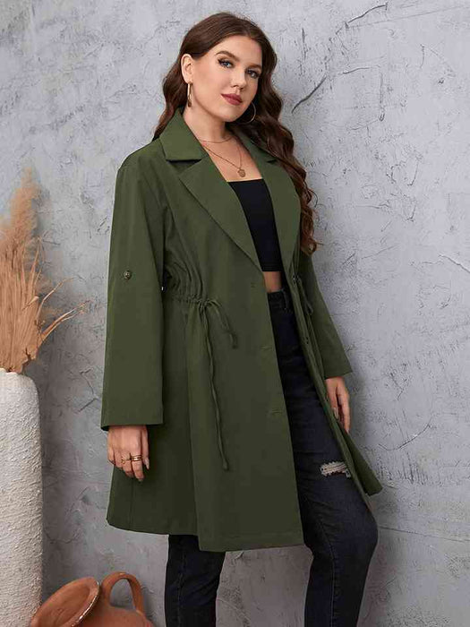 Color-Plus Size Lapel Collar Roll-Tab Sleeve Trench Coat-Fancey Boutique