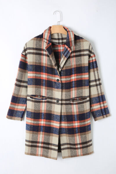 Color-S-Plaid Longline Jacket with Pockets-Fancey Boutique