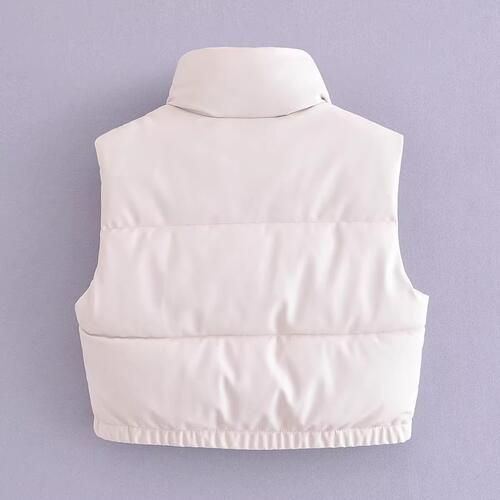 Color-Zip-Up Drawstring Puffer Vest-Fancey Boutique