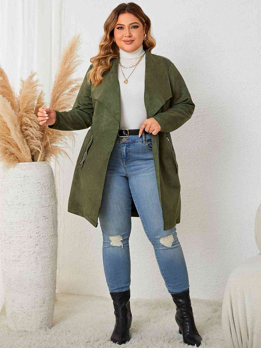 Color-Plus Size Tie Back Trench Coat-Fancey Boutique