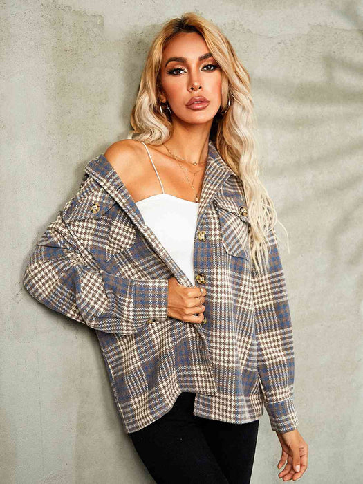 Color-Plaid Button Down Collared Jacket-Fancey Boutique