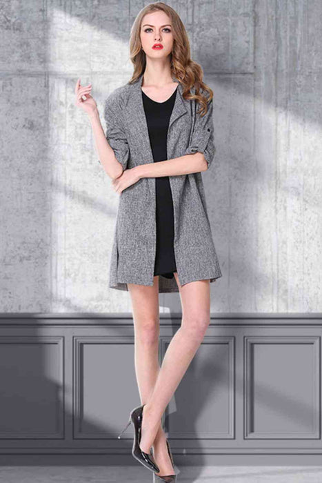 Color-Plus Size Heathered Open Front Trench Coat-Fancey Boutique