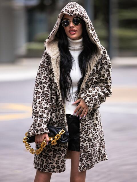 Color-S-Leopard Print Hooded Teddy Coat-Fancey Boutique