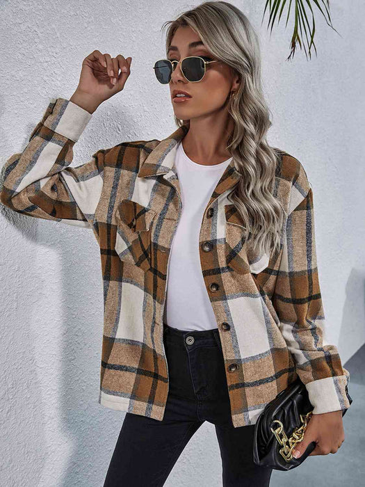 Color-S-Plaid Button Down Collared Jacket-Fancey Boutique