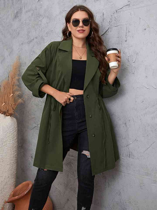 Color-1XL-Plus Size Lapel Collar Roll-Tab Sleeve Trench Coat-Fancey Boutique