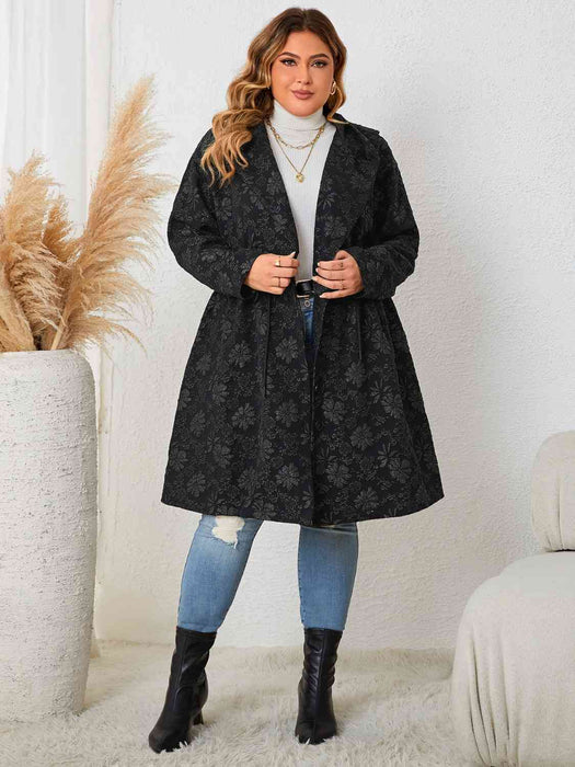 Color-Plus Size Long Sleeve Hooded Trench Coat-Fancey Boutique