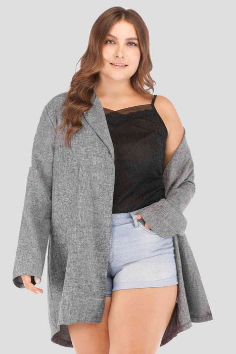 Color-Plus Size Heathered Open Front Trench Coat-Fancey Boutique