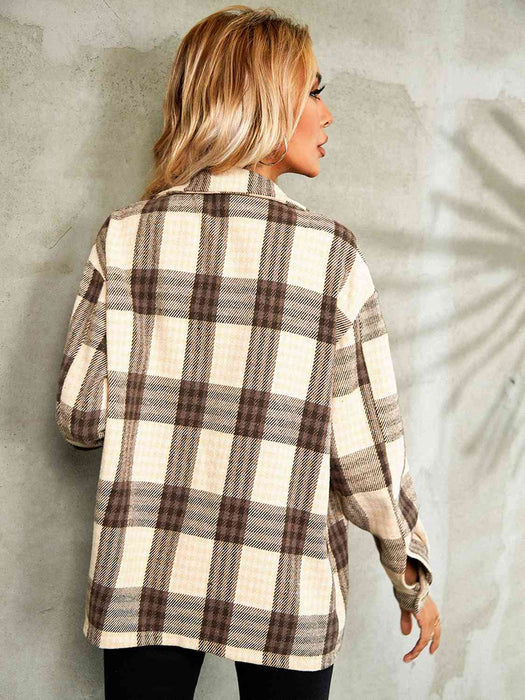 Color-Plaid Button Down Collared Jacket-Fancey Boutique