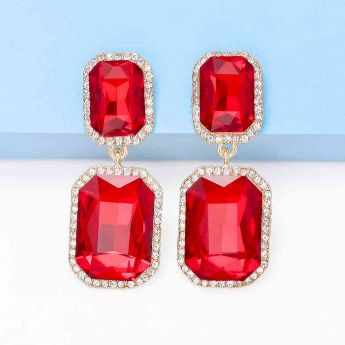 Color-Geometrical Shape Glass Stone Dangle Earrings-Fancey Boutique