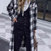 Color-Plaid Collared Neck Slit Longline Coat-Fancey Boutique