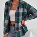 Color-Plaid Collared Neck Button Down Jacket-Fancey Boutique