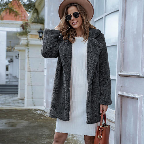 Color-Collared Neck Long Sleeve Winter Coat-Fancey Boutique