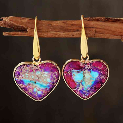 Color-One Size-Natural Stone Heart Drop Earrings-Fancey Boutique