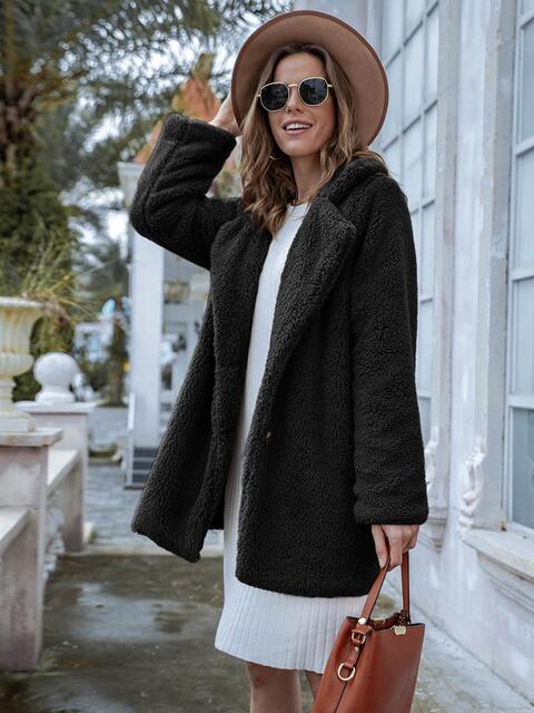 Color-Long Sleeve Teddy Coat with Pockets-Fancey Boutique