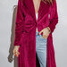 Color-S-Collared Neck Longline Velvet Cardigan with Pockets-Fancey Boutique