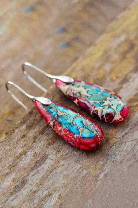 Color-Handmade Teardrop Shape Natural Stone Dangle Earrings-Fancey Boutique
