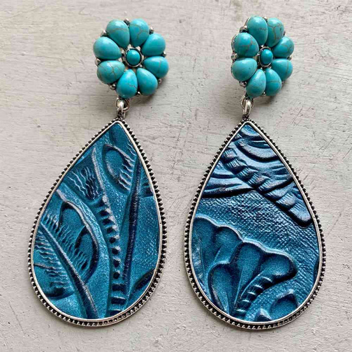 Color-One Size-Turquoise Flower Teardrop Earrings-Fancey Boutique