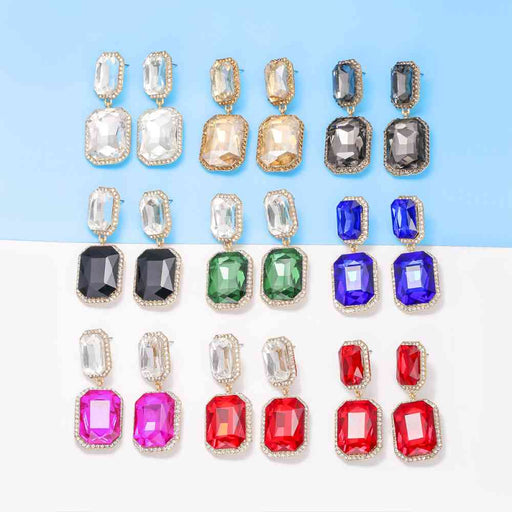 Color-Geometrical Shape Glass Stone Dangle Earrings-Fancey Boutique