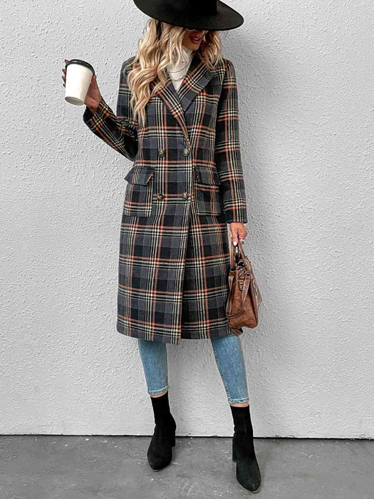 Color-Plaid Lapel Collar Trench Coat-Fancey Boutique