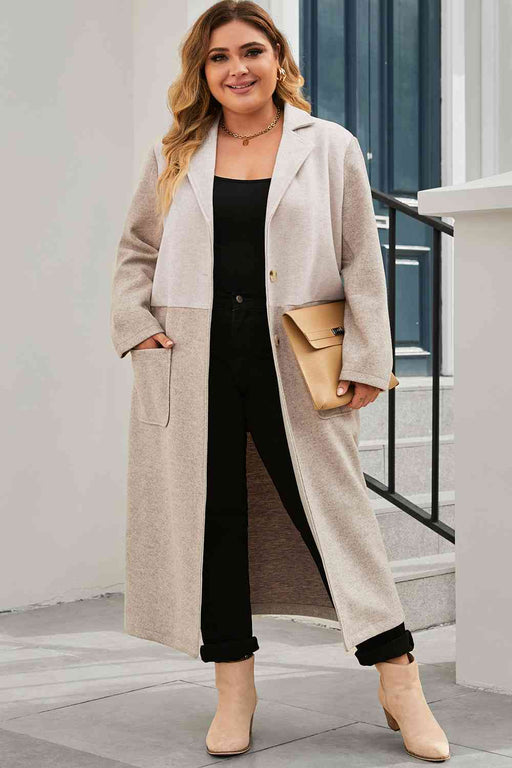 Color-1XL-Plus Size Collared Neck Buttoned Longline Coat-Fancey Boutique