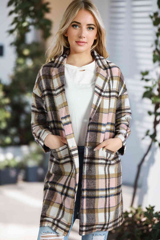 Color-S-Plaid Longline Jacket with Pockets-Fancey Boutique