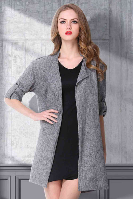 Color-Plus Size Heathered Open Front Trench Coat-Fancey Boutique