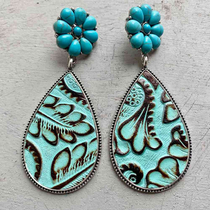 Color-One Size-Turquoise Flower Teardrop Earrings-Fancey Boutique
