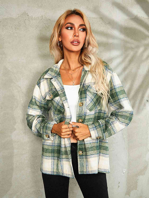 Color-S-Plaid Button Down Collared Jacket-Fancey Boutique