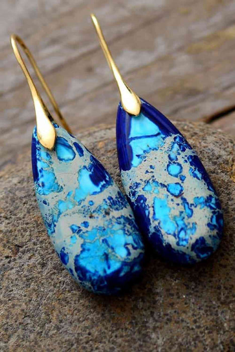 Color-Handmade Teardrop Shape Natural Stone Dangle Earrings-Fancey Boutique