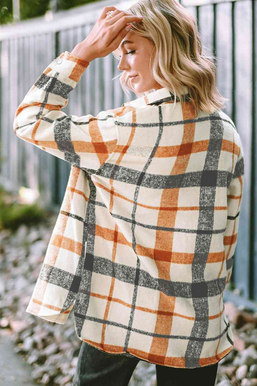 Color-Plaid Collared Neck Snap Down Jacket-Fancey Boutique