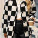 Color-Double Take Full Size Checkered Button Front Coat with Pockets-Fancey Boutique