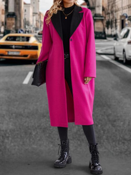 Color-S-Collared Neck Buttoned Longline Coat-Fancey Boutique